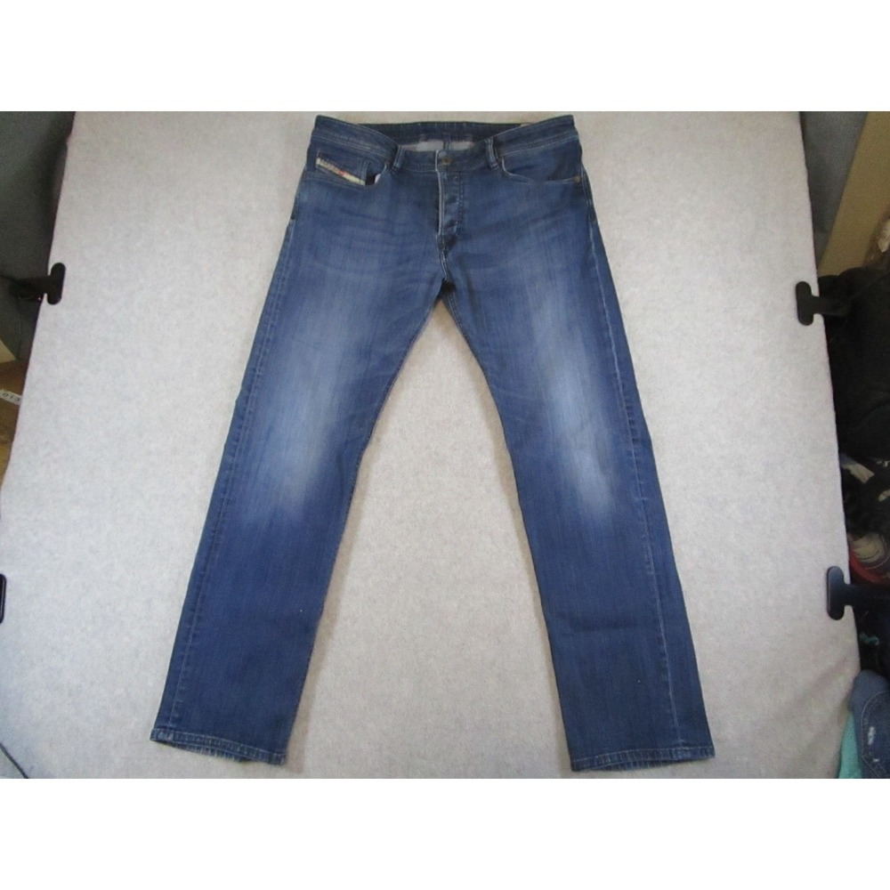 Diesel Waykee Pants Mens 34x30 Blue Denim Regular Straight Leg Stretch Jeans